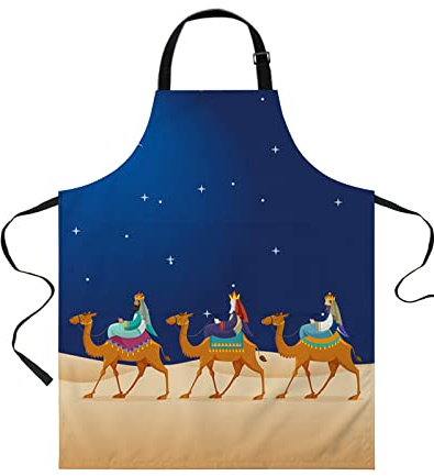 DJNGN Delantales para hombres, mujeres, chef con bolsillos, dibujos animados del Día de los Reyes Magos, divertidos delantales de trabajo de cocina para fiesta de cocina, barbacoa