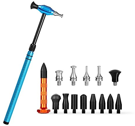 LadyRosian Paintless Dent Repair Tools Leveling Telescopic Hammer and Rubber Knockdown Tap Down with 9 Heads Kit for Car Body Hail Damage Dent Repair