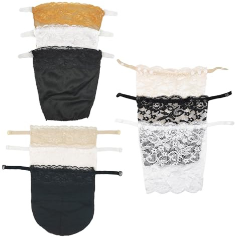SKHAOVS 9 Piezas Cobertura de Escote para Mujer Encaje para Mujer con Clip en Mock Camisole Sujetador Inserto Superposición Modesty Panel Chaleco, Negro Blanco Beige,Talla única (9 Piezas)