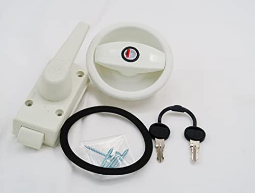 CR-MOESANCO® Serratura di ingresso per camper o roulotte bianca con manico e chiave girevole Ambidestra, può essere montata sia a destra che a sinistra