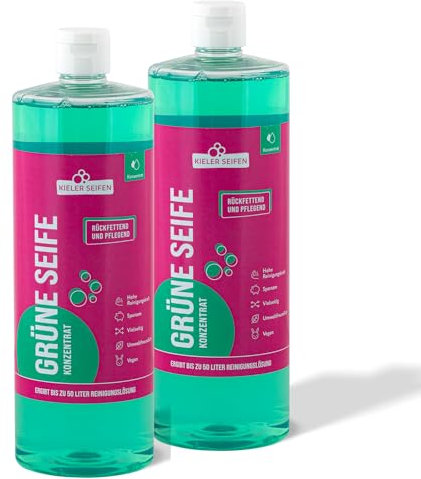 Kieler Seifen Grüne Seife flüssig 2 x 1 L Konzentrat vegan I Allzweckreiniger Schmierseife vielseitig nutzbar I Boden reinigen, Blattläuse bekämpfen