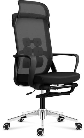 MARK ADLER Manager 3.6 Black | Ergonomischer Bürostuhl Drehsessel | Abnehmbare Kopfstütze als Lordosenstütze | 130 kg belastbar | Verstellbare Fußstütze Rückenlehne | Homeoffice | Stoff | Schwarz