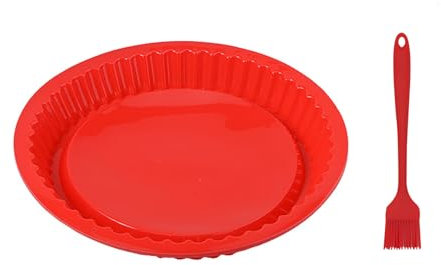 Silikon Backform,26cm Kuchen Silikonbackformen mit Silikonpinsel Rund Backform Quicheform Wellenrand Backform Obsttortenform für Quiche Pizza Tarte Kuchen Silicone