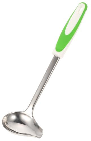 DECHOUS Stainless Steel Gravy Ladle Sauce Spoon with Non-Slip Handle, Polished Tilted Spout Kitchen Oil and Soup Spoon for Cooking and Serving, Green Cooking Accessory