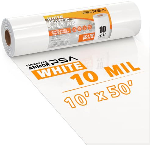 Barriera al vapore spaziale per strisciare, pellicola da 10 mil, 3,5 x 15,7 m, foglio di plastica bianca, foglio di plastica spessa, pellicola in polietilene resistente, copertura barriera al vapore