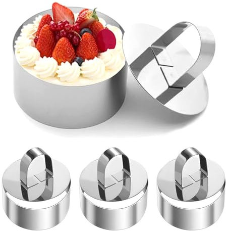 CANCYCC Set di 4 anelli da dessert e anelli da pranzo, anelli per torte, in acciaio inox, 8 cm, piccoli anelli da dessert e da dessert