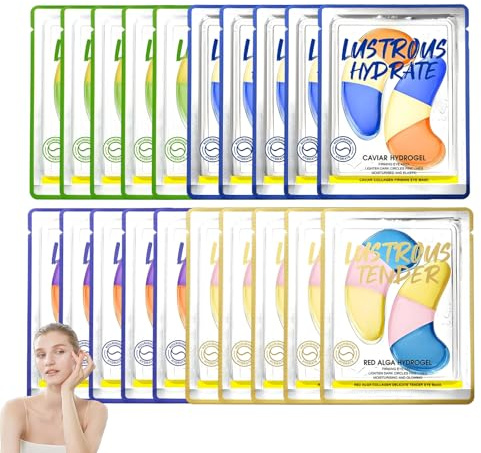 Collagen Glow Hydrogel - Mascarillas para ojos (20 unidades) - Hidratante, nutritiva y contorneadora - Reduce las ojeras y las arrugas - Para un contorno de ojos firme y brillante