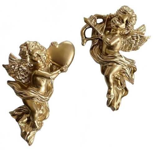 DKUWBJAS 2Pcs Angel Wall Decor, 5.3in Cherub Wall Art，Winged Resin Cupids, Adorable Cherub Decor for Home Wedding. Vintage Angel Wings Wall Decor, Wall Hanging Ornament