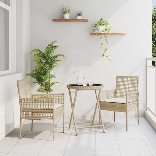 LLEZKBR Outdoor-Möbel-Gartenmöbel-Sets, Bistro-Set, 3-teilig, Beige, Polyrattan