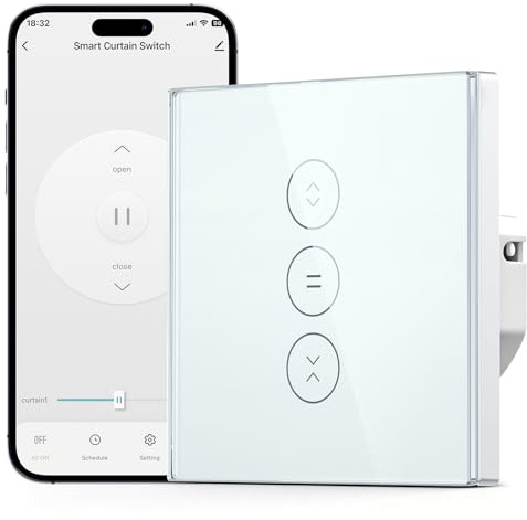 Interruptor Persiana WiFi Alexa con Función Porcentual, WiFi Curtain Switch | CE & ROHS, Smart Curtain Switch con Alexa/Google/Siri, Interruptor Persianas Alexa con Tuya/Smart life, Requiere Cable Neutro