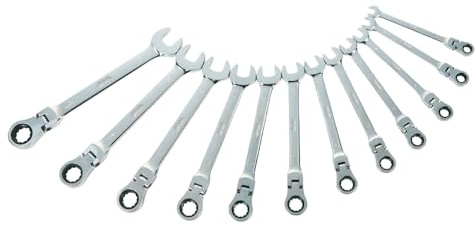 SAM Outillage 50-CTJ12Z Jeu de 12 clés mixtes à cliquet articulées de 8 à 19 mm + 1 polo