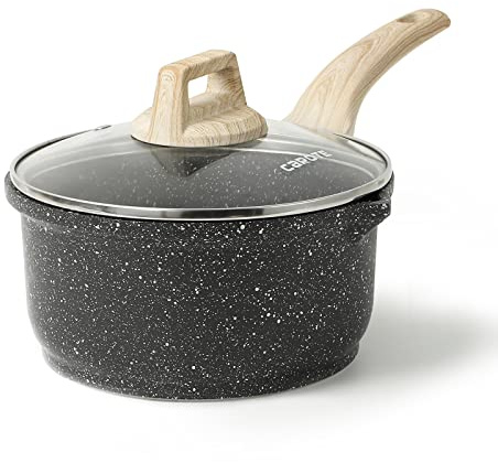 CAROTE Saucepan with Lid 16cm/1.5L, Nonstick Sauce Pot for Induction, Gas and Electric Hobs, Small Cooking Pot with Pour Spout