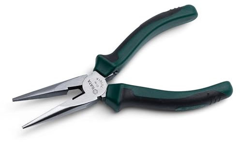 SATA ST70101AST 6-Inch Needle-Nose Pliers with Fine Serrations, Nickel-Chrome Steel Body and Anti-Slip Handles Green