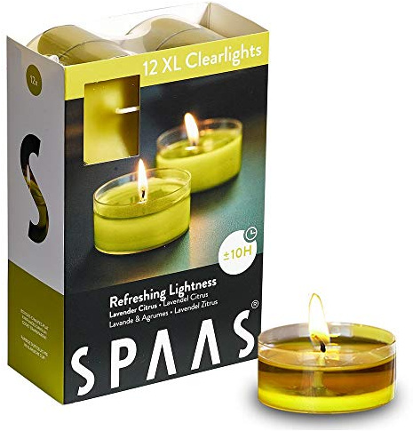 Spaas 12 Maxi Scented Tealights in Transparent Clear Cup, ± 10 Hours, Refreshing Lightness