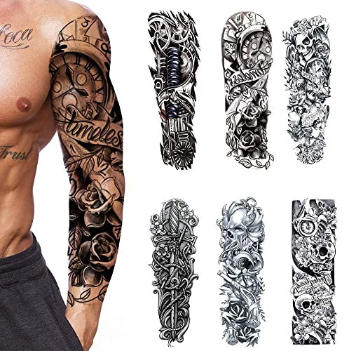 6 Blätte Full Arm Temporäre Tattoos Ärmel klebetattoo Aufkleber Extra Groß Vollarm Tattoos Fake Arm Tiere Tattoos Sticker Für Männer Frauen Temporäre Tattoos