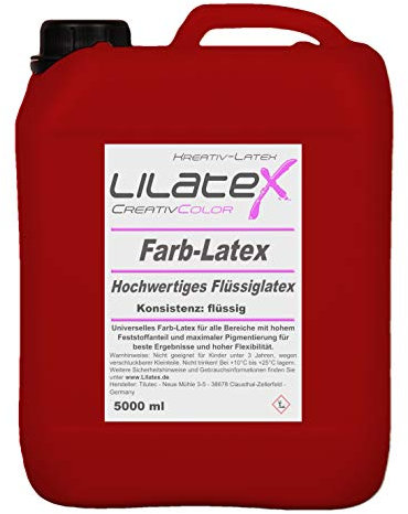 5 Liter Lilatex farbiges Flüssiglatex/Farblatex/Latexmilch - dünnflüssiges Naturlatex in ROT