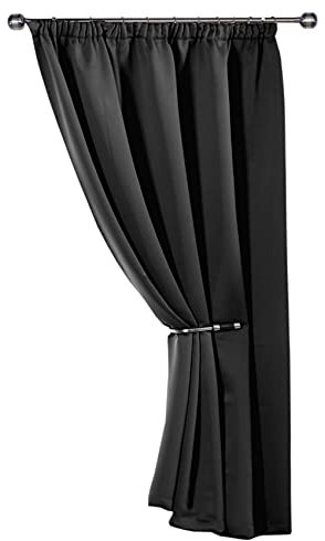 Emma Barclay – Blackout Door Curtain for Bedroom Thermal Insulated Woven Pencil Pleat Blackout Single Curtain Cali Collection (46” x 84” Inch)(Black)