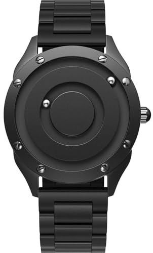 EUTOUR Orologio Uomo Magnetico Moda Semplice Nessun Vetro Cuscinetto a Sfera Quarzo Orologi da Polso da Uomo con Cinturino in Acciaio Inossidabile Nero