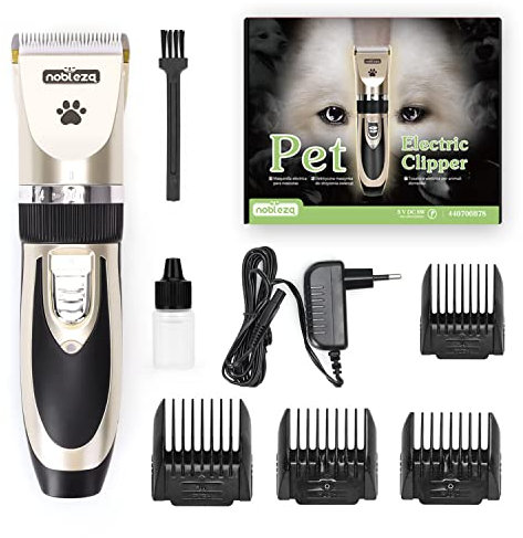 Hundeschermaschine Schermaschine für Hund Katze Leise Profi Tierhaarschneidemaschine Schnurlosen Hundetrimmer Elektrische Wiederaufladbare Haarschneider Dog Clippers Gold