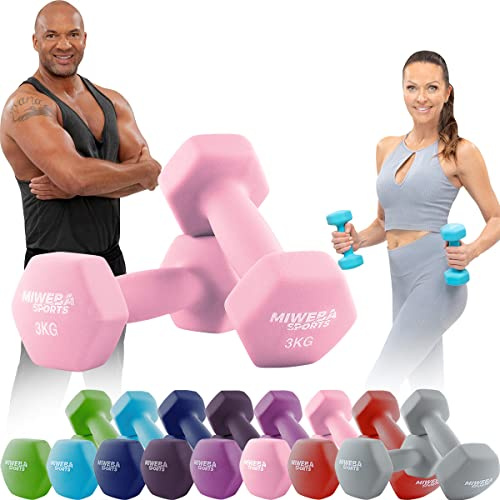 Miweba Sports Neopren Hantelset NKH100 | 𝐏𝐫𝐨𝐟𝐢 Hantel - Hexagon Hanteln Set - Kurzhanteln - Kurzhantel Set - Gymnastikhanteln - Hantel Set - Dumbbell - 0,5-10 Kg (2X 3.0 kg, Rosa)