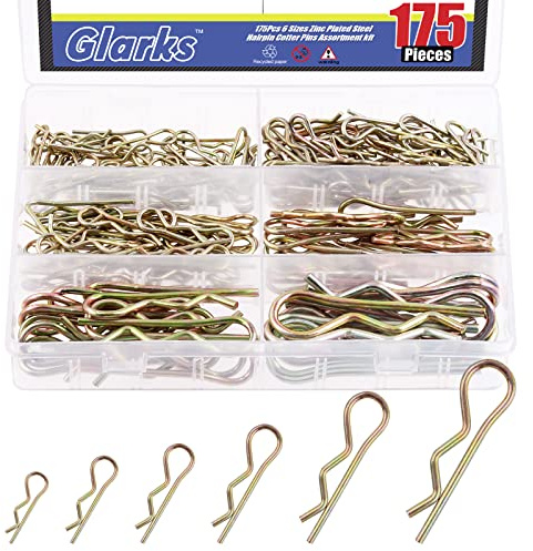 Glarks 175 Stück Haarnadeln R Clips Splinte Sortiment Kit 6 Größen Verzinkt Kohlenstoffstahl R Pin Haarnadel Clips Federverschlüsse für Anhängerkupplungen Pin Lock Systeme