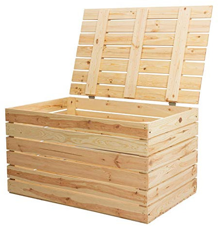 Große helle Holztruhe 80er mit Deckel 80x50x39cm Hochzeit Schatztruhe Spielzeugkiste Garten Truhe Bank Stauraum Sitztruhe Sitzbank Aufbewahrungstruhe große Kapazität Flur, Schlafzimmer, Wohnzimmer