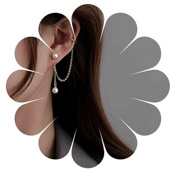 Allereya Vintage Pearl Cuff Chain Ohrringe Gold Chain Ear Cuffs Dangle Chain Knorpelohrringe Perlen Ohrstecker Knorpel Helix Ohrringe Helix to Lobe Kettenohrringe Schmuck für Frauen und Mädchen