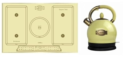 Kaiser Induktions-Kochfeld, Induktionskochfeld,77cm,FREE ZONE,PowerBoost 4,3 KW,Barbecue und Teppan Yakin+WK 2000 ElfEm Retro Wasserkocher Kontroll LED 2 L 1800 W Rotation