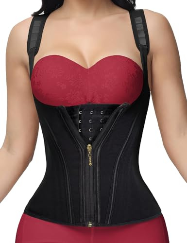 SHAPSHE Waist Trainer Underbust Corset Tummy Control Cincher Sports Girdle Back Support Body Shaper with Adjustable Straps Black M