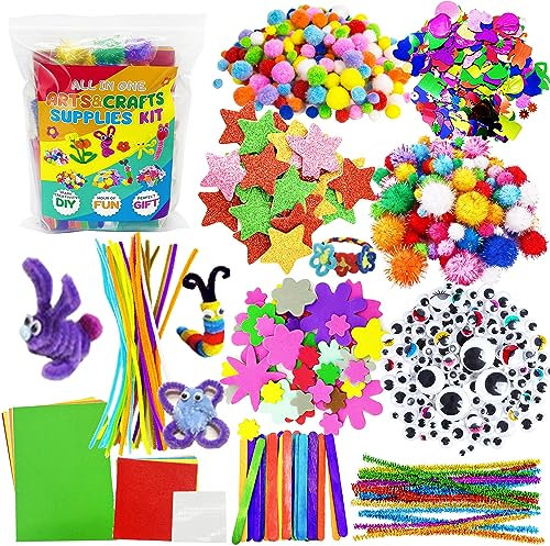 Lubibi Kits de Loisirs Créatifs Bricolage,Avec Pompons, Yeux Oscillants, Paillettes, Tissu de Feutre, Fleurs EVA Set,Convient Pour 4+ Enfants Garçons et Filles