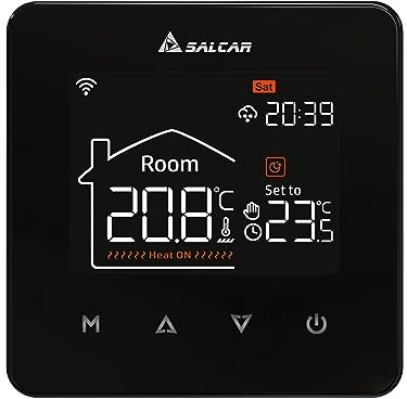SALCAR Thermostat Connecté WiFi Chauffage au Sol Électrique 16A avec Écran LCD Programmable Thermostat D'ambiance Compatible avec Amazon Alexa et Google Assistant, Noir