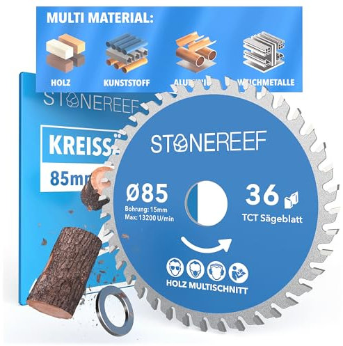 Sägeblatt 85x15 - Kreissägeblatt [inkl. Adapter auf Bohrung 20 &16mm], kompatibel mit Winkelschleifer von Bosch, Makita usw. - Sägeblatt Kreissäge Nagelfest - für Holz