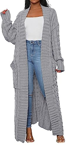 HOOUDO Strickjacke Damen Modern lockerer Strickpullover, Oberbekleidung, Lange Strickjacke Strickpullover Blau Damen (Grey, XXXL)