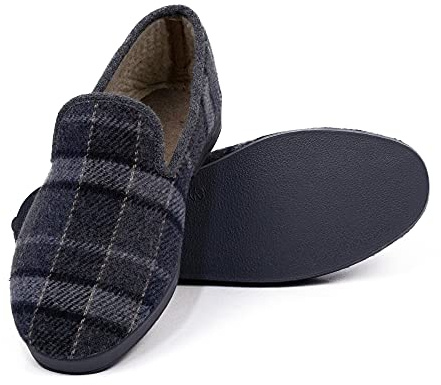 Cozseries Zapatillas de Casa Hombre | Mocasines de Paño Cerrados con Estampado de Cuadros | Pantufla Plana Térmica | Suela de Caucho Antideslizante | Calzado de Descanso Sin Cordones | Gris | Talla 41