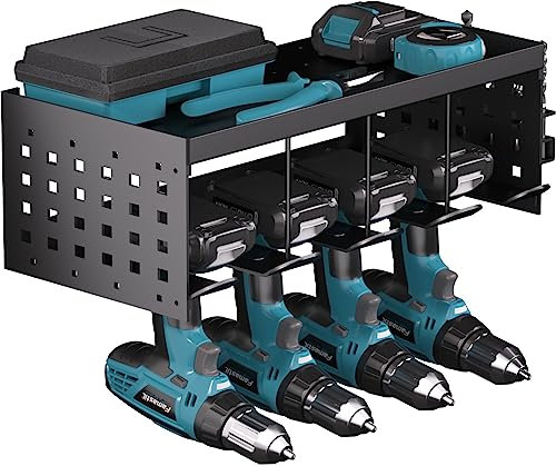 Nomiou Rangement pour outils-Support mural - Perceuse à percussion - 4 emplacements - Pour perceuse électrique - Montage mural - Étagère de rangement - Tournevis - Organisateur d'outils