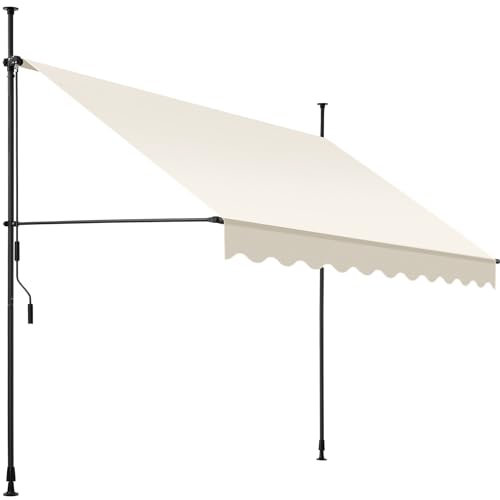 tectake® Toldo Terraza Manual Regulable en Altura con Manivela, Toldo Balcón sin Taladros, Extensible Terraza, Resistente a Rayos UV, Protección Solar y Repelente al Agua - 250 cm - Beige