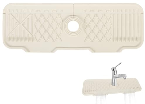 Fililogor Silikon Wasserhahn Matte, Wasserhahn Spüle Spritzschutz, für Küche & Badezimmer Arbeitsplatte Schützen (weiß, 43 * 15cm)