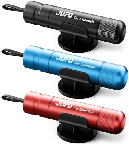 JUFO 3-Pack Window Breaker & Seatbelt Cutter, Safety Hammer, Red/Black/Blue