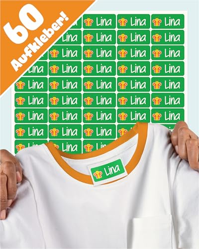 Personalisierte Namensaufkleber für Kinder - Wasserfest (60 Stk, Grün) | Selbstklebende Namensschilder für Kleidung & Gegenstände, Kita, Schule, Personalisierte Namenssticker