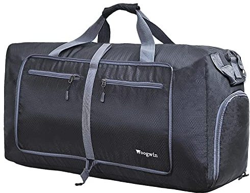 woogwin Reisetasche, groß, faltbar, wasserdicht, Übernachtungstasche, für Strand, Schwimmen, Pool, Sport, Fitnessstudio, 150 l, Schwarz