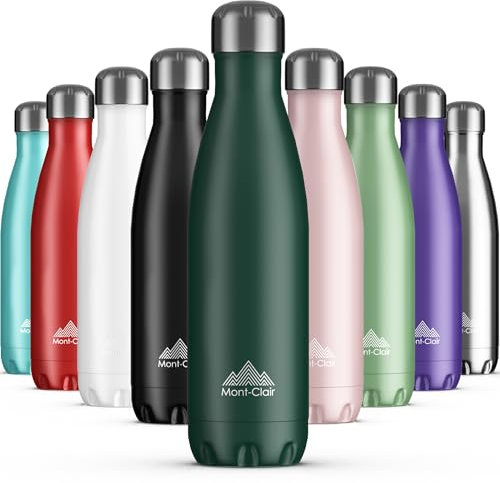 Mont-Clair Stainless Steel Water Bottle, Vacuum Insulated - BPA Free, 12h Hot & 24h Cold Drinks, Metal Water Bottle 500ml Leakproof, Ideal for Adult, Kids, Running - Dark Green