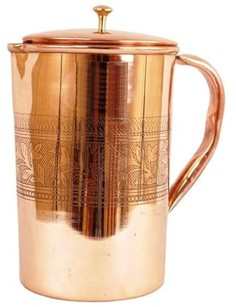 Brocca in rame, design goffrato, manopola in ottone, Serveware & Drinkware, benefici per la salute ayurvedica, 2 litri