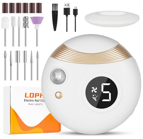 LOPHE Ponceuse Ongle Manucure Machine,Coupe-ongles,Réglage à 5 vitesses avec affichage LED et 11 Embouts Ponçage, Lime à Ongles Electrique Rechargeable pour Enlever et Polir le Gel Acrylique Ongles