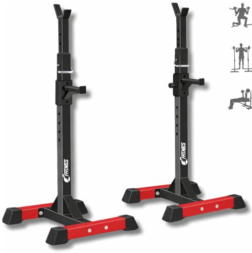 FFitness Supporto Bilanciere Rack da Squat Regolabile Coppia Rastrelliere Supporti Porta Bilanciere Olimpico con Barre di Supporto Palestra Multifunzione