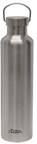 Andes Stainless Steel Insulated Vacuum Flask - Leak-Proof, Double-Walled with Carry Handle, 3 Sizes (1L, 750ml, 500ml) - Hot & Cold Drinks, Travel, Camping, Sports