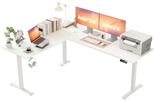 Agilestic L-förmig Höhenverstellbarer Schreibtisch mit den Maßen 190 x 155 cm, Ergonomischer Computertisch mit Stehen und Sitzen, Konzipiert für Eckräume, Weiß