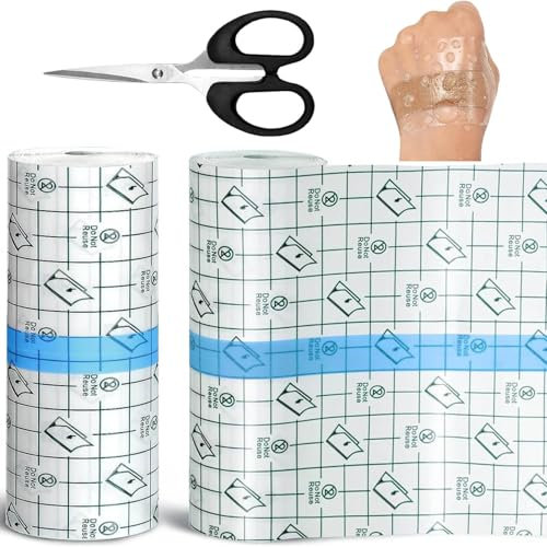 Ptyism Duschpflaster Wasserfest 15cm*10m Waterproof Plaster(Mit Schere) Tattoo Pflaster 丨Second Skin,Tattoo Plaster für Handgelenke, Schulter, Arme,Wundverband, Schutzschild
