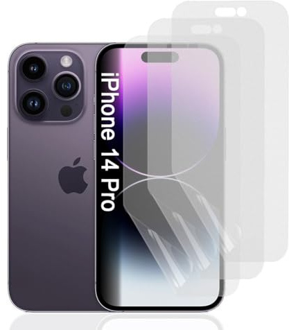Hhfcryst Protezione dello schermo opaca in idrogel per iPhone 14 Pro, 3 pezzi antigraffio, antiriflesso, pellicola protettiva in TPU, pellicola idrogel antimpronta ad alta sensibilità