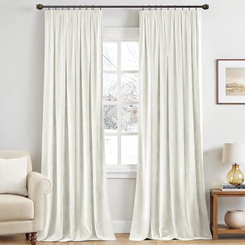 MIULEE Samtvorhang Kräuselband Blickdicht 2er Set Elfenbeinweiß 140x245cm