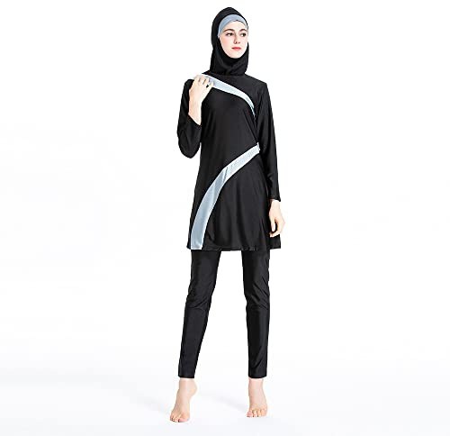 Muslimska badkläder för kvinnor blygsamma baddräkt burkini toppbyxor hijab 3 delar heltäckande simning islamisk baddräkt Mellanöstern UV-skydd utslag skydd surfing strandkläder, Grå, XXL